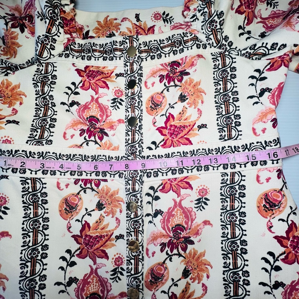Spartina Catrina Denim Puff Sleeve Dress In Floral Thistle Stripe. Size Medium - Picture 10 of 13